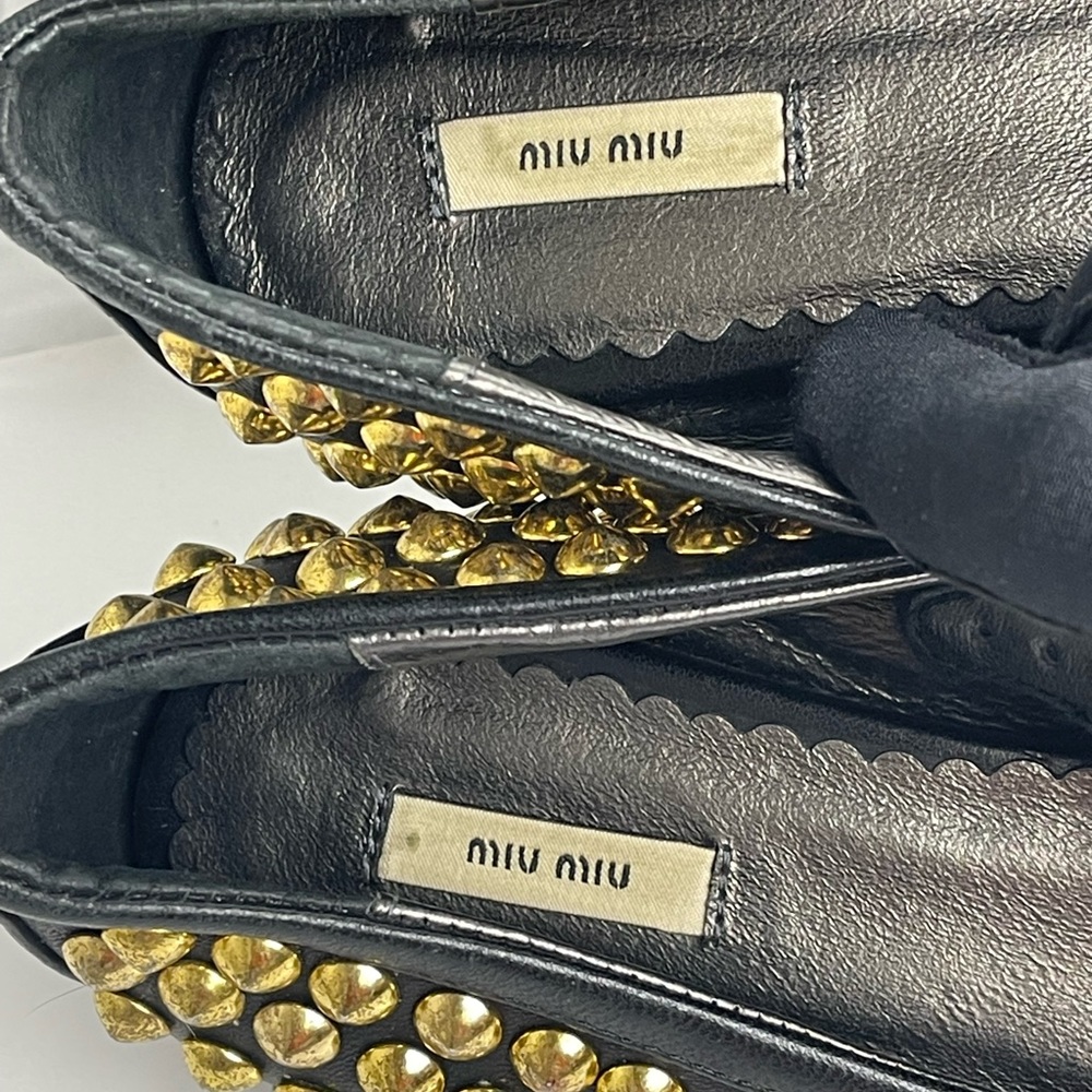 Miu Miu Open Toe Ballet Flats With Gold Studs And… - image 7
